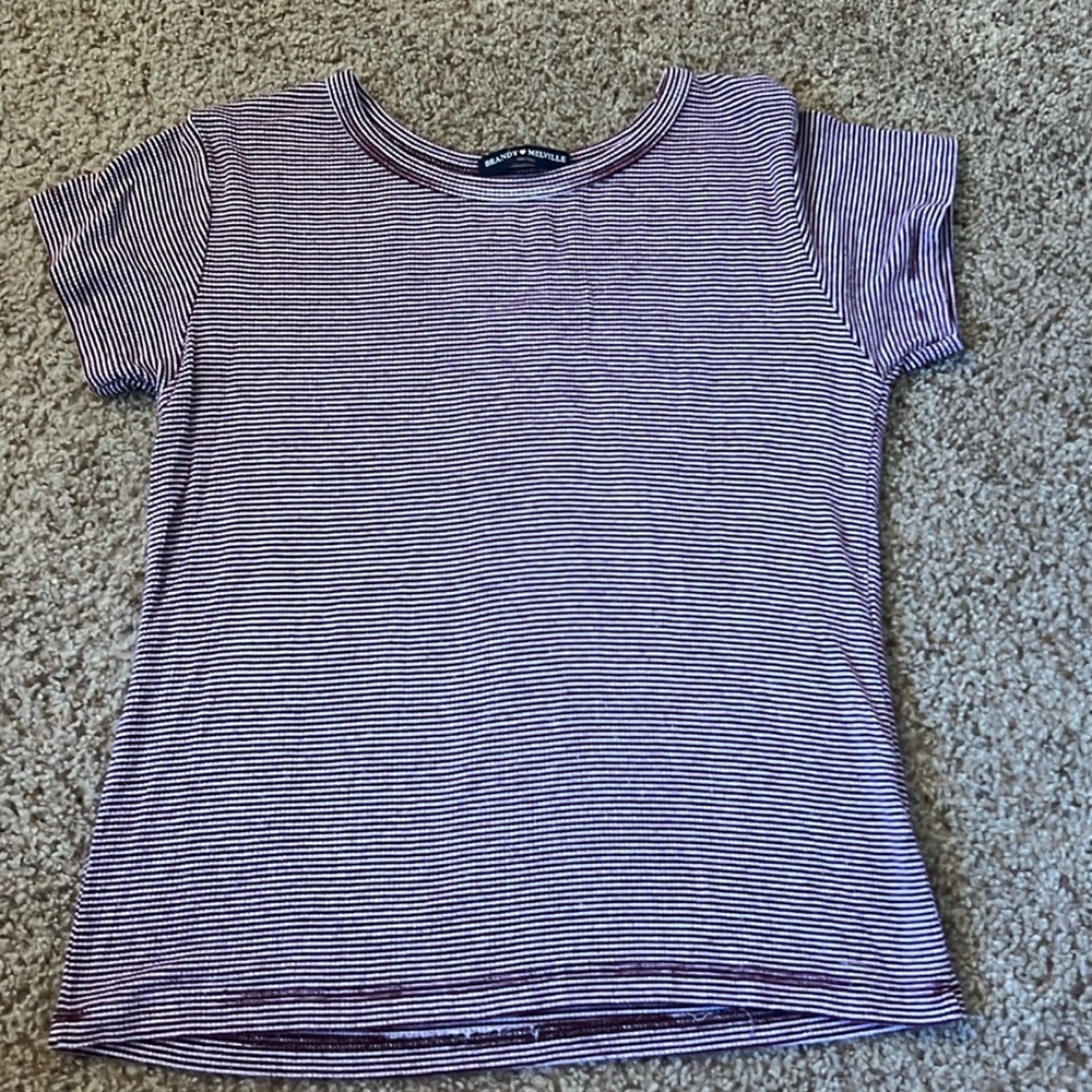 Brandy Melville Striped Burgundy and White Shirt